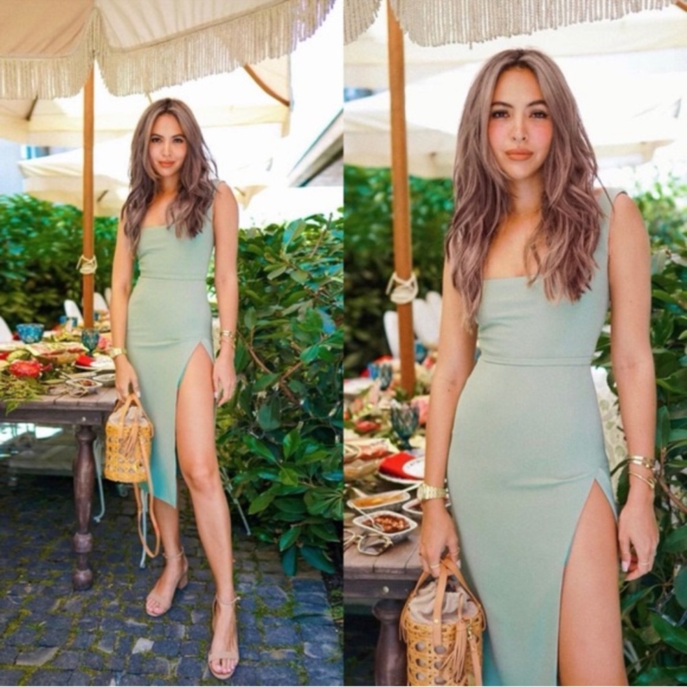 TRADED Nasty Gal green mint midi dress with slit Medium US 8